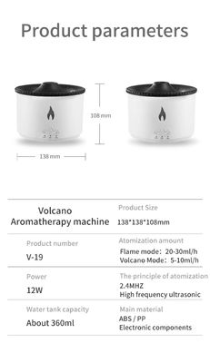 Vlam LED licht 350 ml Vulkaan luchtbevochtiger met stijl Vlam Aroma Diffuser en nachtlamp